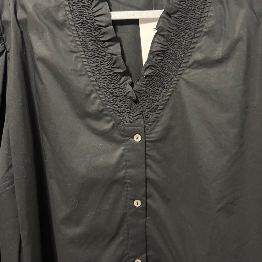 Harshman Bonnie Shirt 3X Black 100% Cotton Smocked V-Neck Puff Sleeve Boho Chic - Picture 5 of 11